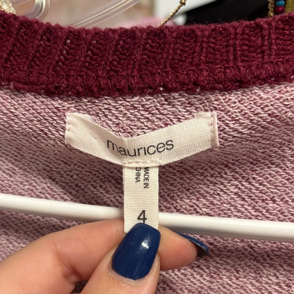 Maurices Maroon Lace Up‎ Detail Sweatshirt Pullover Size 4X